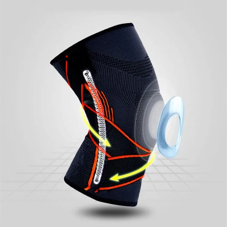 Sports High Elastic Shockproof Non-slip Silicone Knee Support Guards with Pressure Strip Size: XL