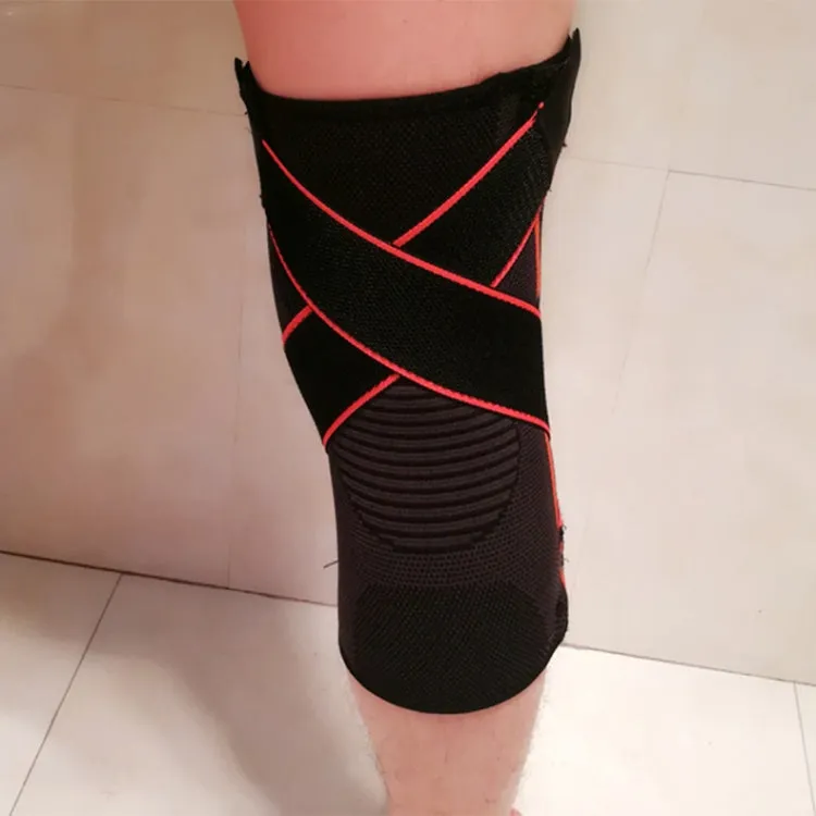 Sports High Elastic Shockproof Non-slip Silicone Knee Support Guards with Pressure Strip Size: XL