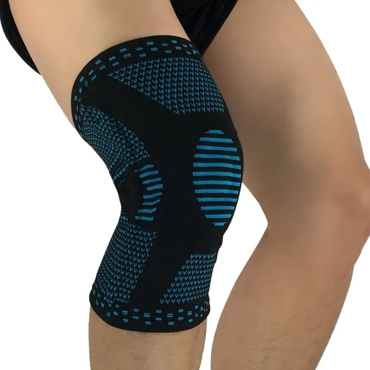 Sports Knee Pads Anti-Collision Support Compression Keep Warm Leg Sleeve Knitting Basketball Running Cycling Protective Gear, Size: L(Black Blue)