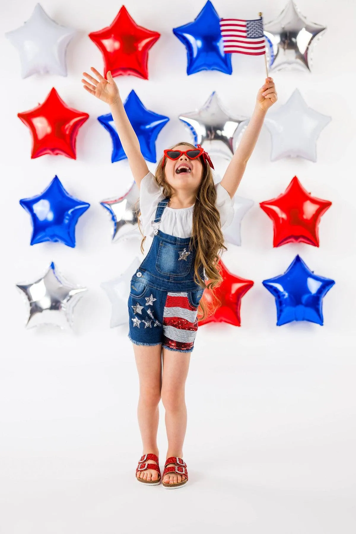 Stars & Stripes Sequin Denim Overalls