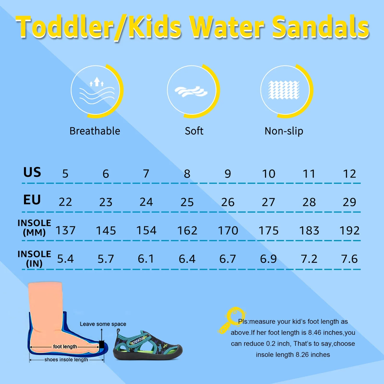 STQ Boys Girls Water Shoes Quick-Dry Slip on Beach Swim Pool Sandals(Toddler/Little Kid)