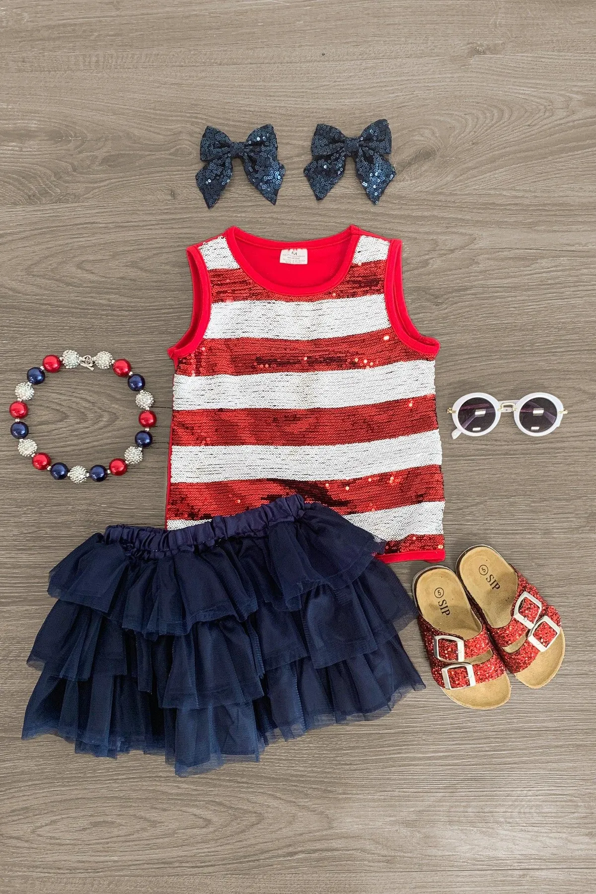 Striped Sequin Tutu Skirt Set