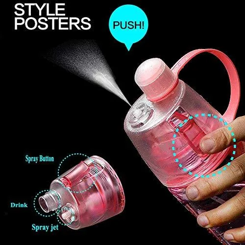 Stylish Water cum Mist Spray Bottle, 2 in 1 Drink & Spray Water Gym, Sports Bottle BPA Free, 600ml