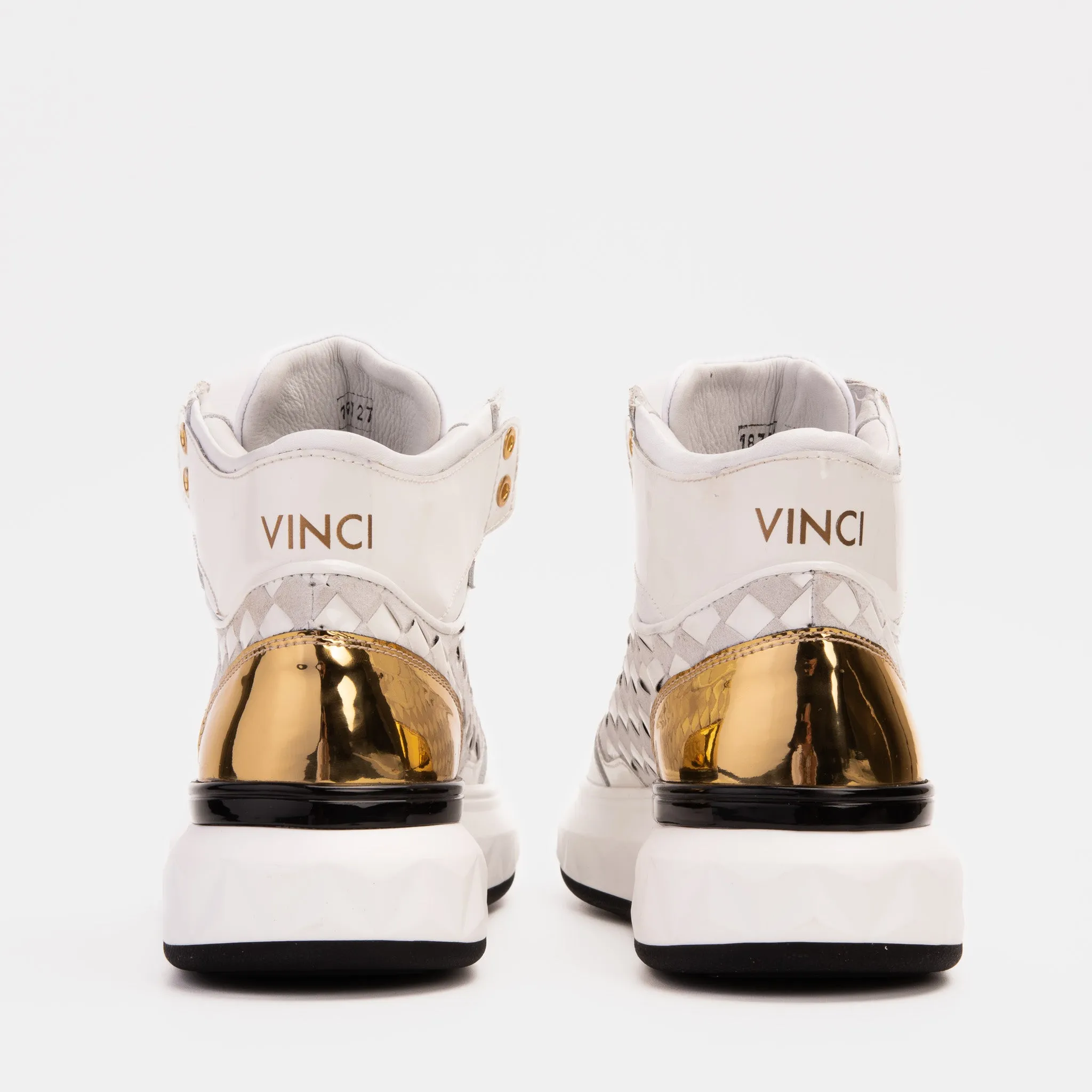 The Eugene White & Gold Woven Leather High-Top Men Sneaker