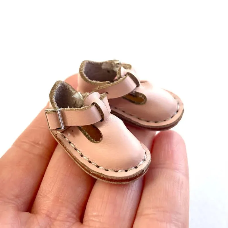 Tiny leather doll shoes Pink buckle shoes 1/6 scale