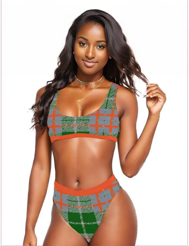 Tribute to Plaid Sport Top & High Waist Bikini Set