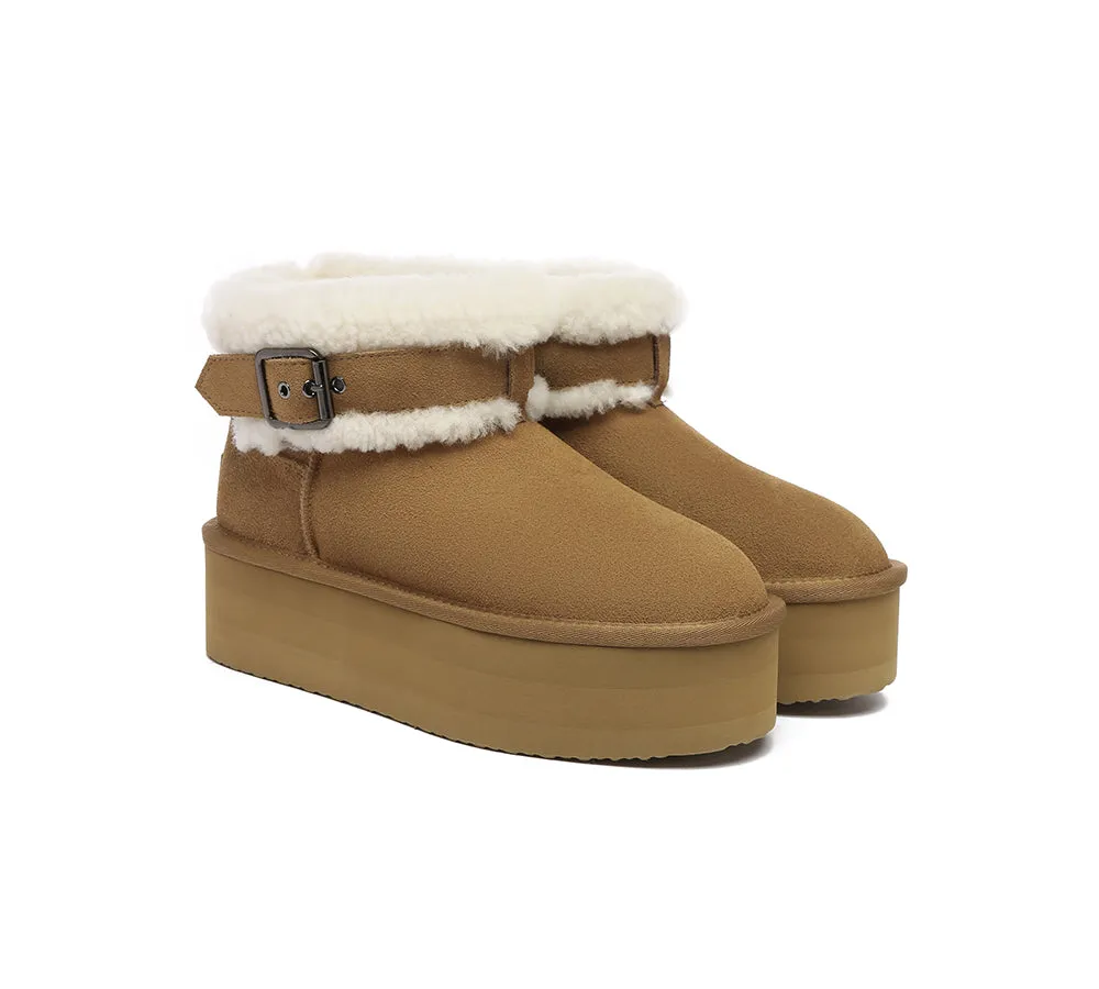 UGG EVERAU® UGG Boots Sheepskin Wool Adjustable Buckle Ankle Platform Ula