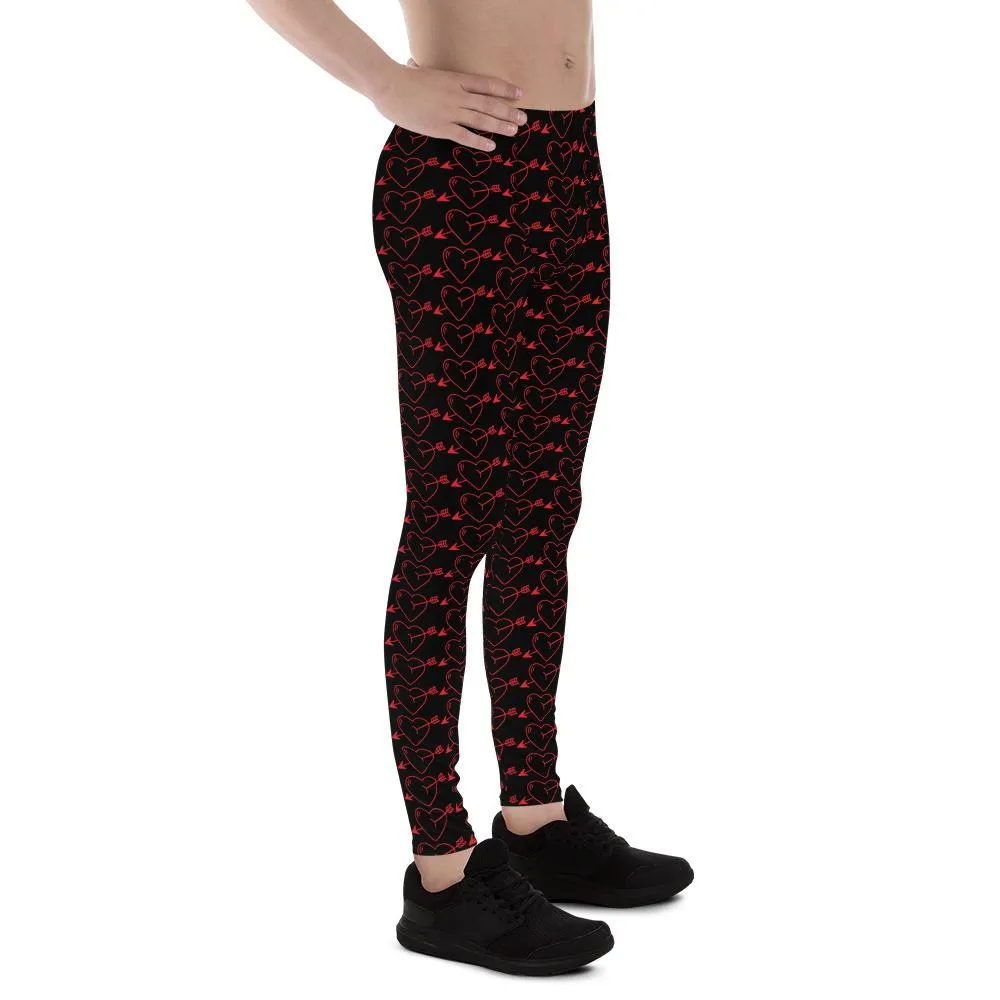 Vday Meggings, Designer Heart Shape With Arrows Valentines Day For Men Men's Leggings-Made in USA/ EU