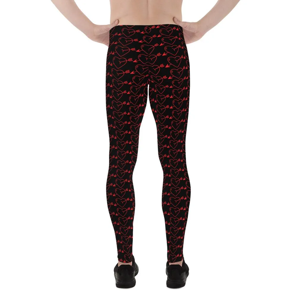 Vday Meggings, Designer Heart Shape With Arrows Valentines Day For Men Men's Leggings-Made in USA/ EU