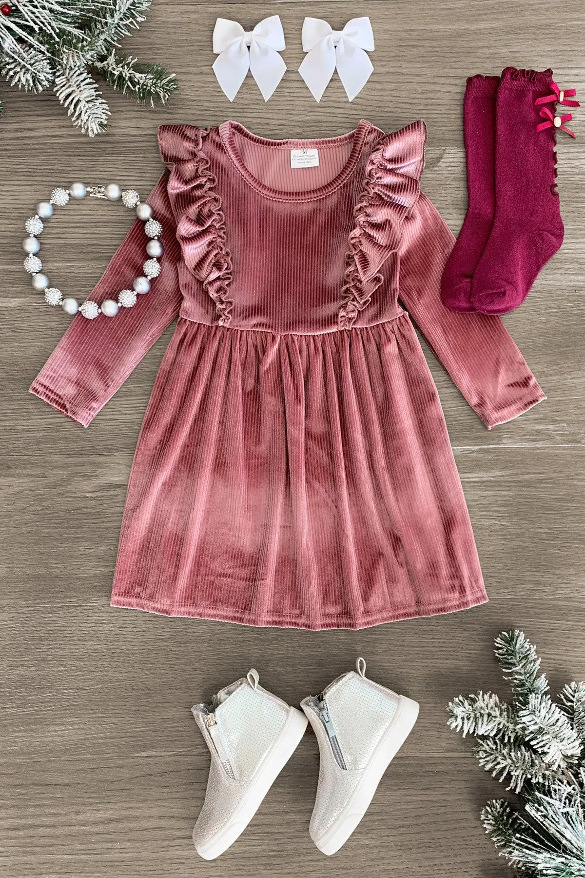 Velvet Glitter Ruffle Dress