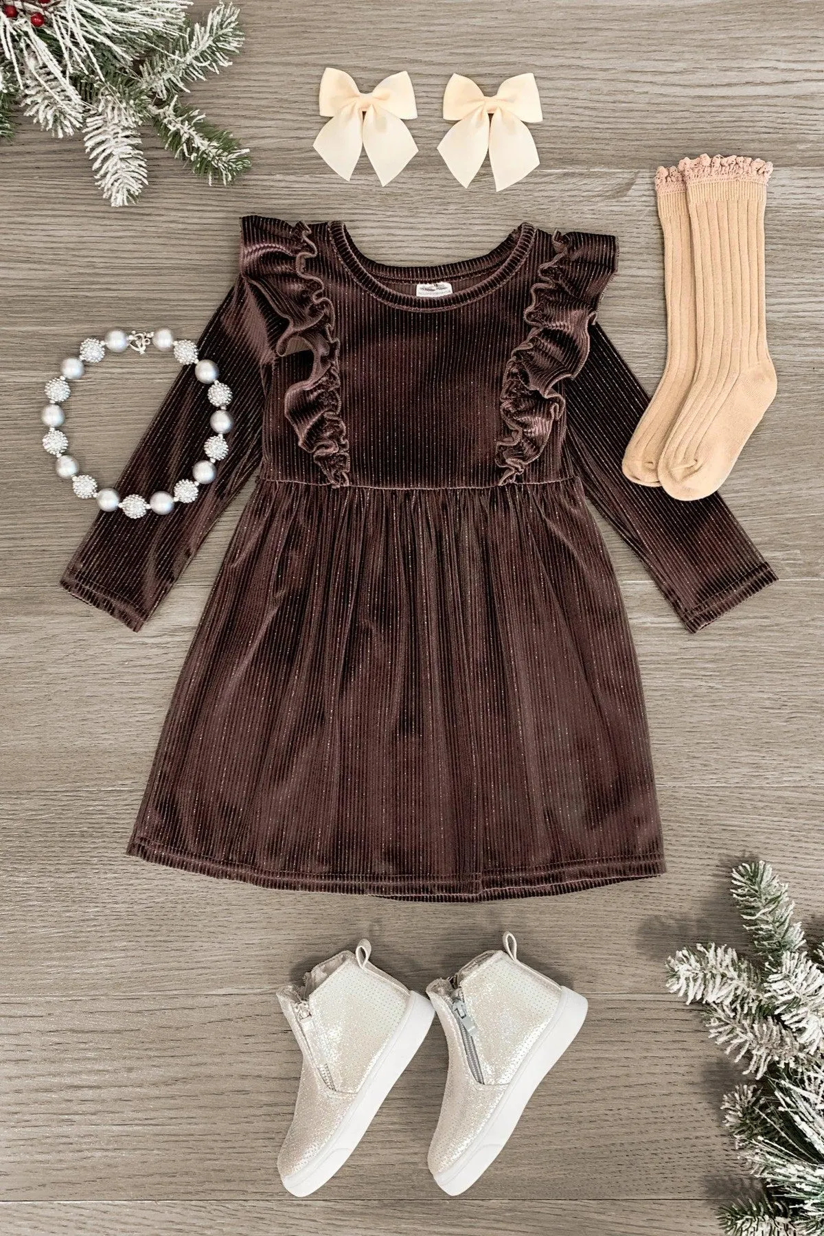 Velvet Glitter Ruffle Dress