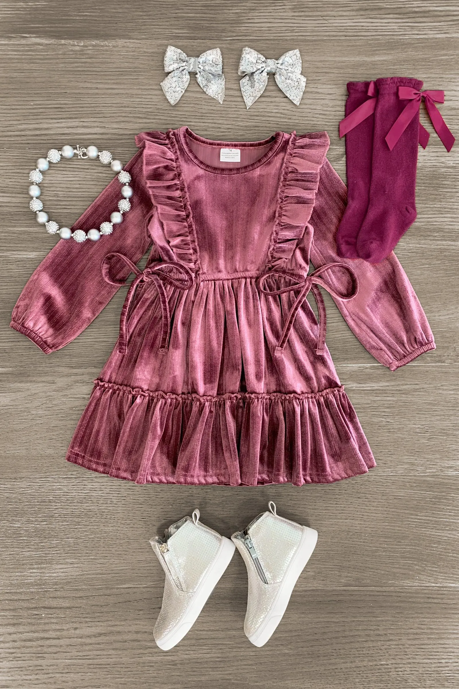 Velvet Tie Ruffle Dress