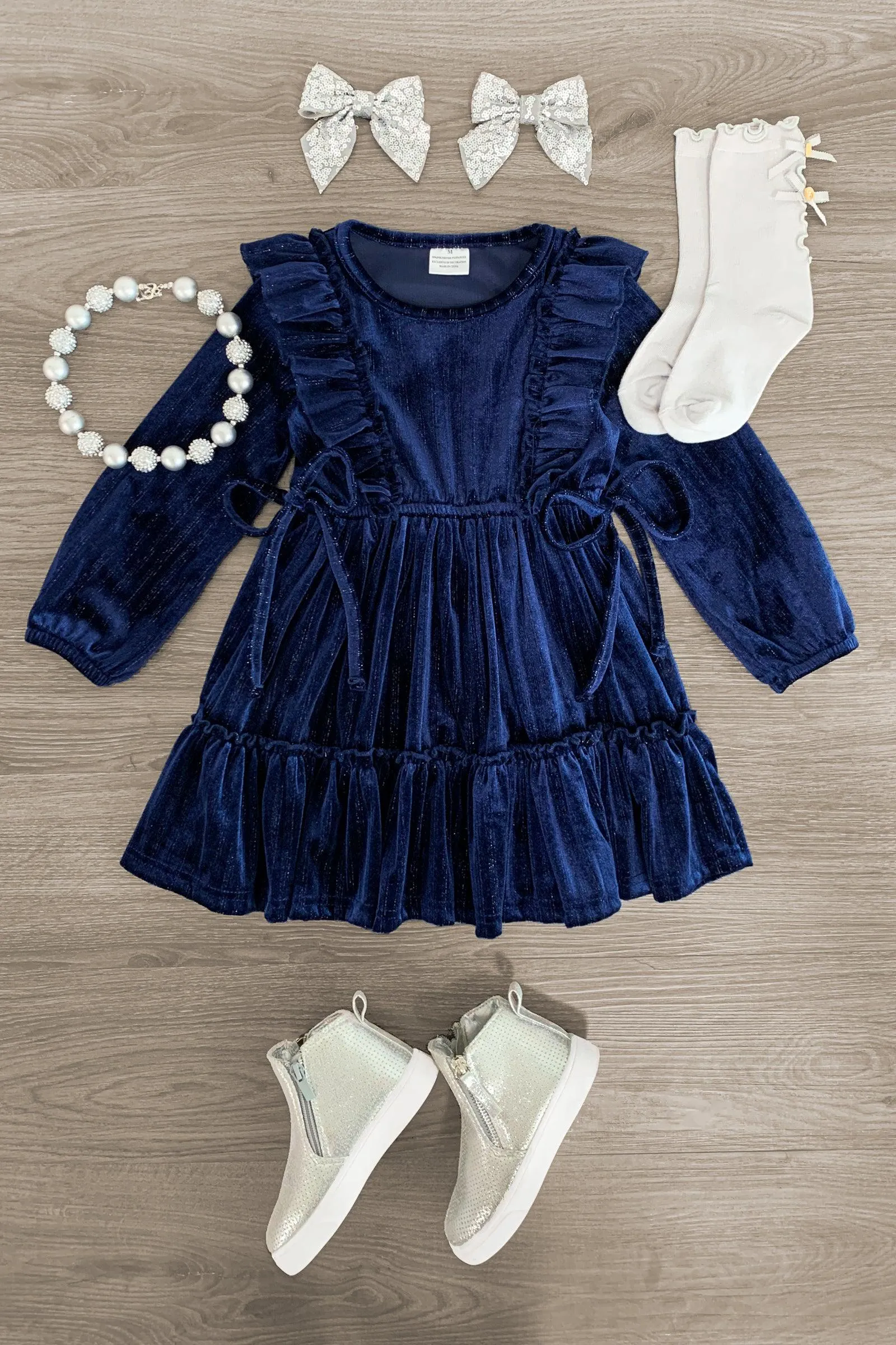 Velvet Tie Ruffle Dress