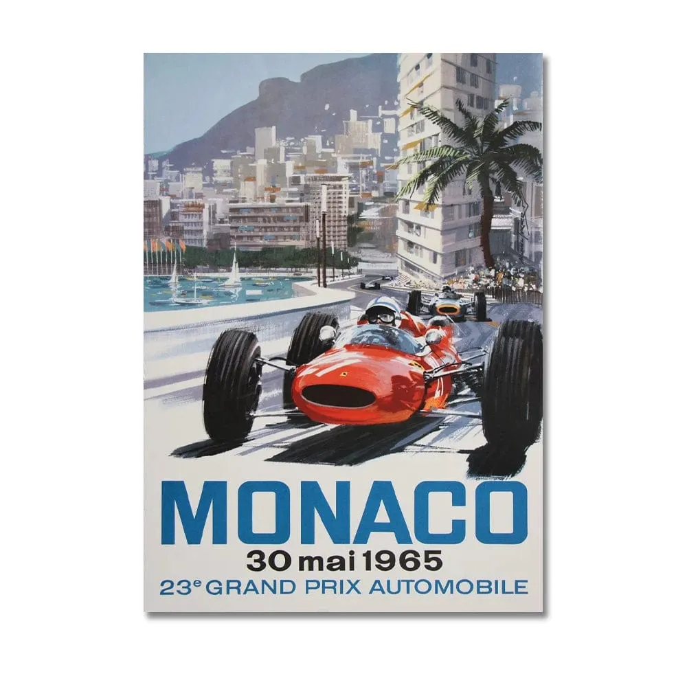 Vintage Car Racing Monaco Formula One Grand Prix F1 Race Canvas Painting Art Prints