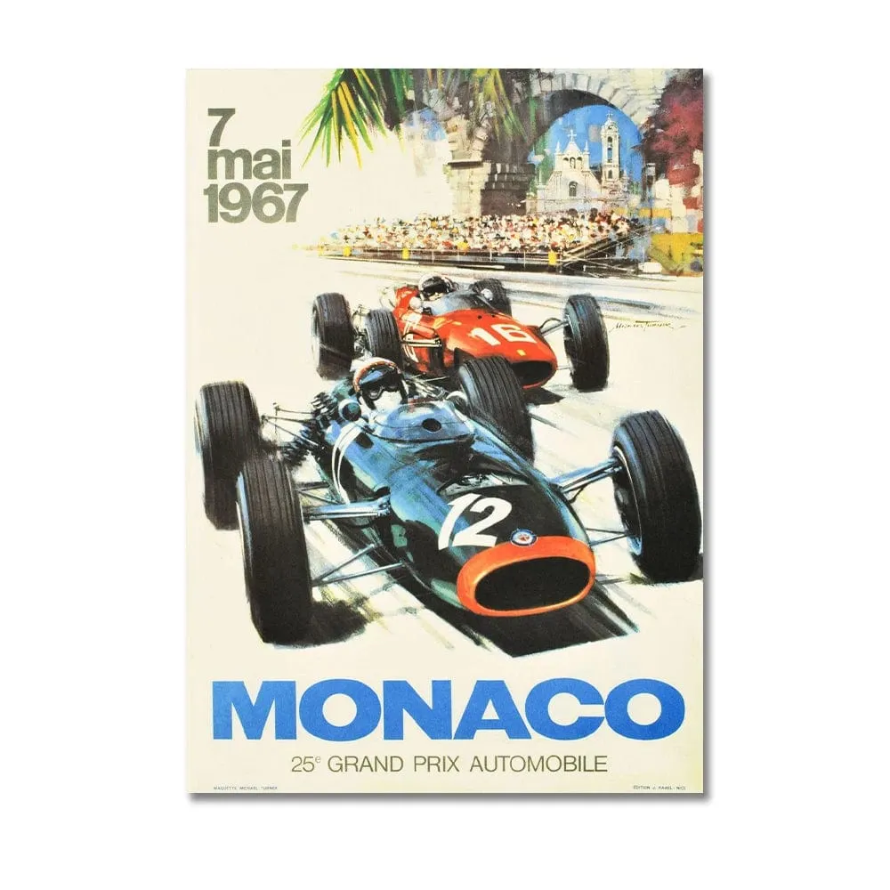 Vintage Car Racing Monaco Formula One Grand Prix F1 Race Canvas Painting Art Prints