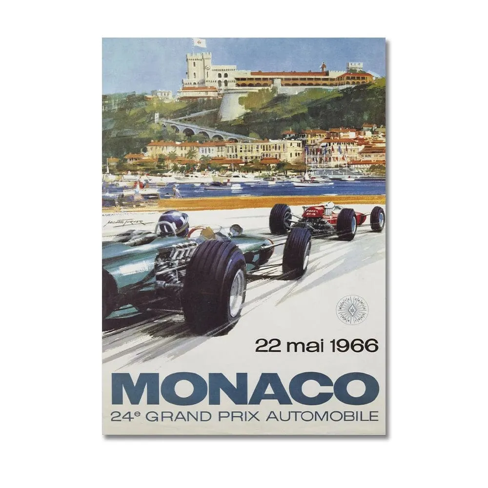 Vintage Car Racing Monaco Formula One Grand Prix F1 Race Canvas Painting Art Prints