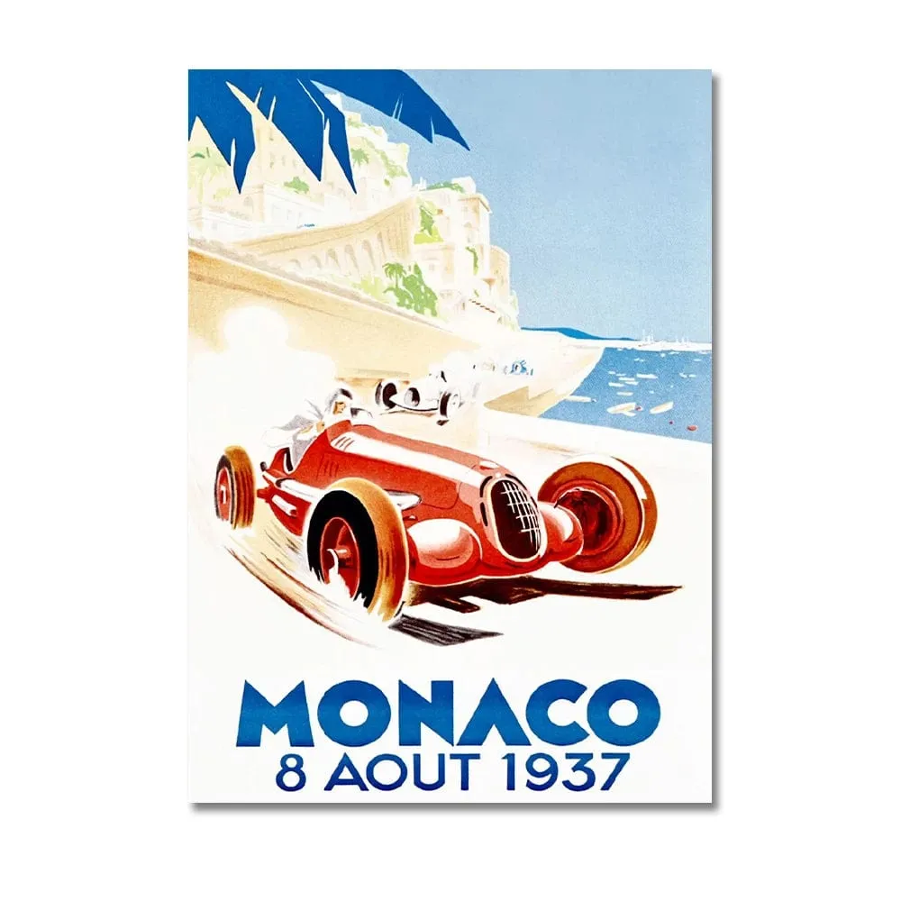 Vintage Car Racing Monaco Formula One Grand Prix F1 Race Canvas Painting Art Prints