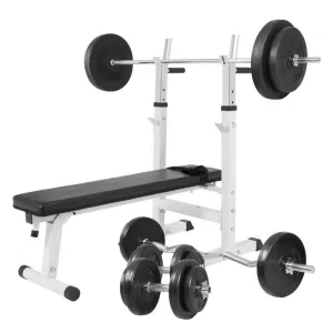 Weight Bench - White with 100KG Vinyl Weight Set - Starlock (Combo)