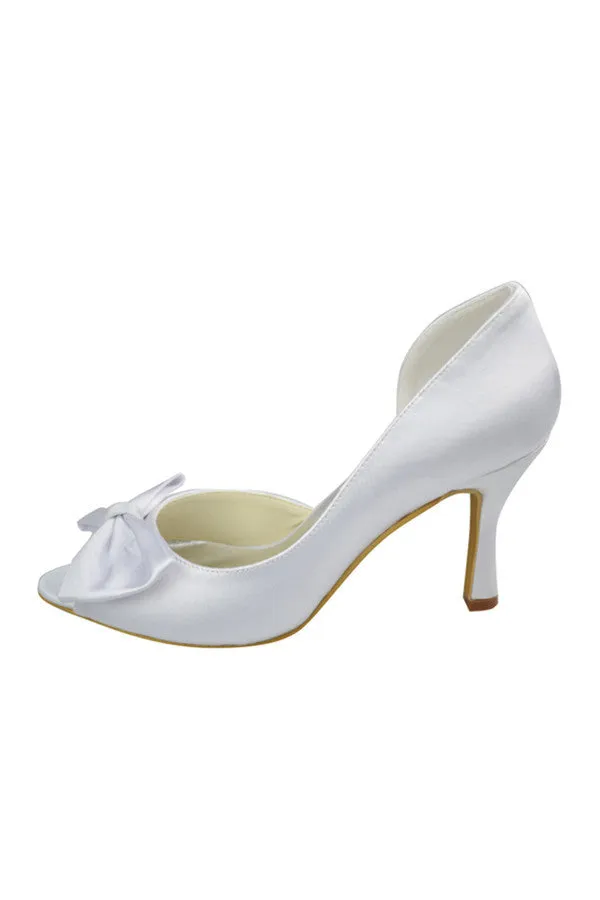 White Beautiful Elegant Satin White Prom Shoes With Bownot S80