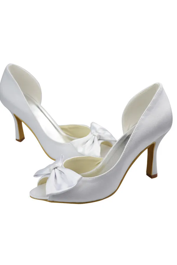 White Beautiful Elegant Satin White Prom Shoes With Bownot S80