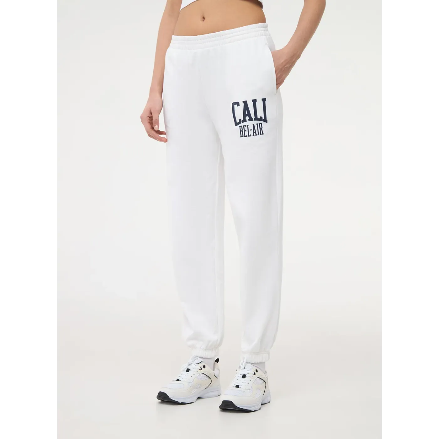 White Sports Print Joggers