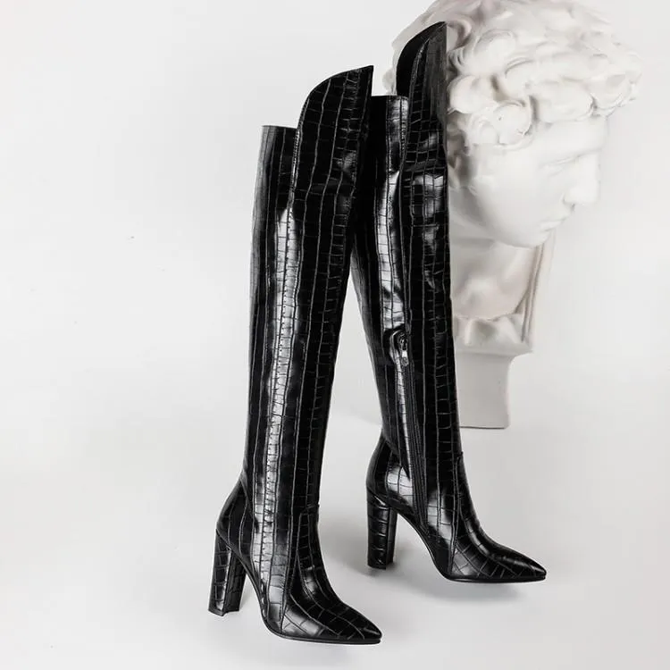 Women chunky high heel side zipper over the knee boots