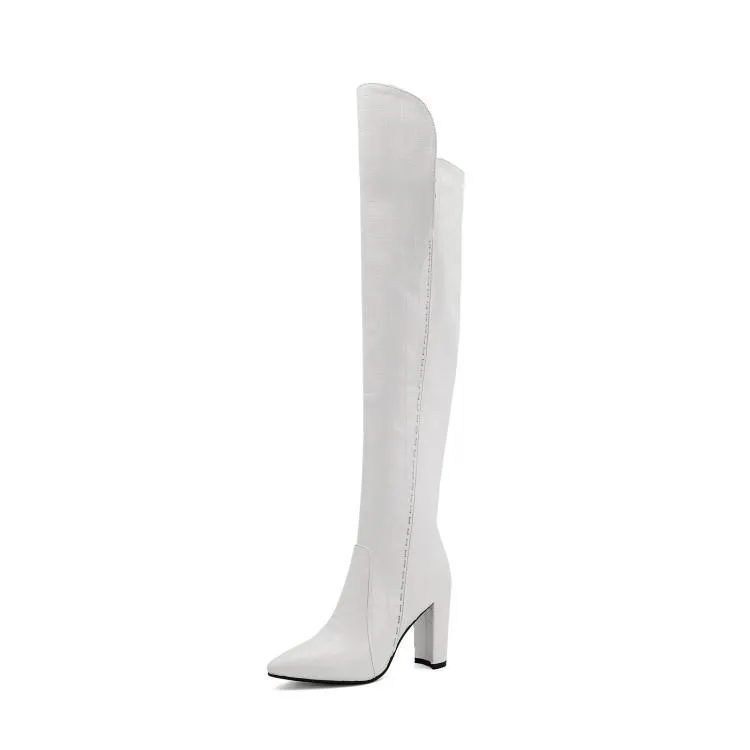 Women chunky high heel side zipper over the knee boots