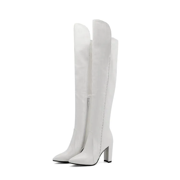 Women chunky high heel side zipper over the knee boots