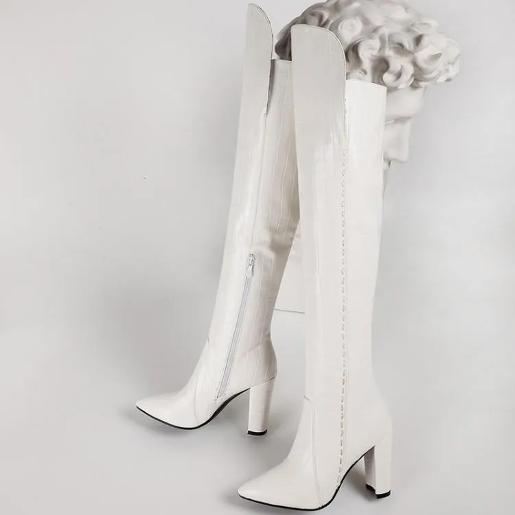 Women chunky high heel side zipper over the knee boots