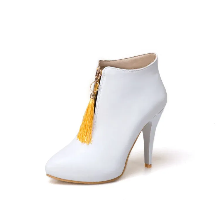 Women Zip Tassel High Heel Ankle Boots