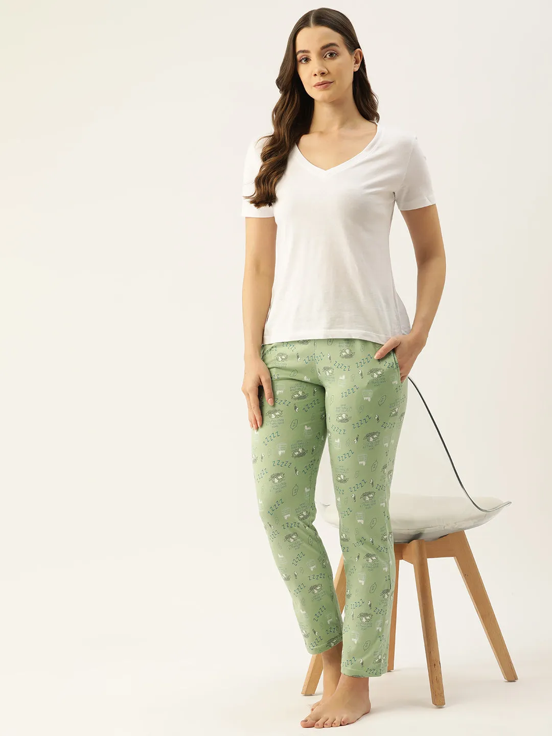 Women's Printed Cotton Sea Green Lounge Pants | LDLW-2336-1 |