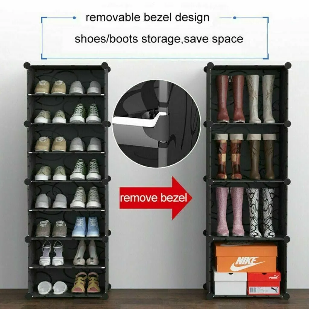 Zemic DIY Shoe Storage Cabinet, Plastic Shoe Rack Organiser to 30 Pair Shoes, foldable Shoe Storage with Shelves and Door for All Kinds of Shoes, Books, Toys and Clothing (12-Shelf, Black)